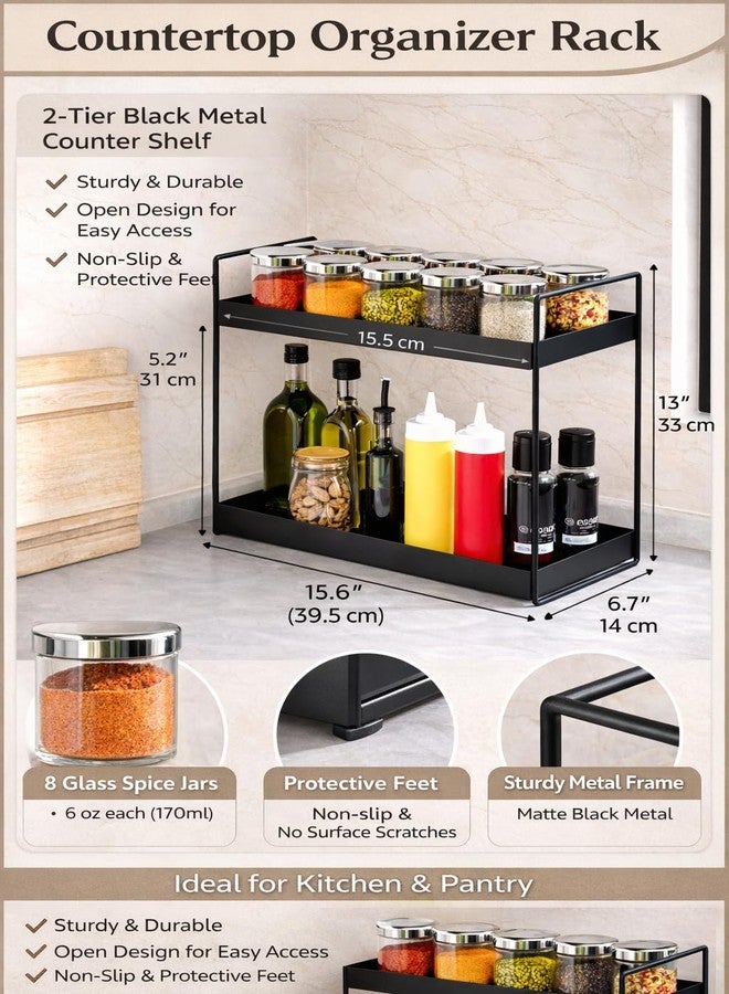 MLU 2-Tier Kitchen Countertop Organizer Rack | Premium Black Metal Spice & Oil Storage Stand | Space-Saving Condiment Shelf for Kitchen, Pantry & Dining - Image 4